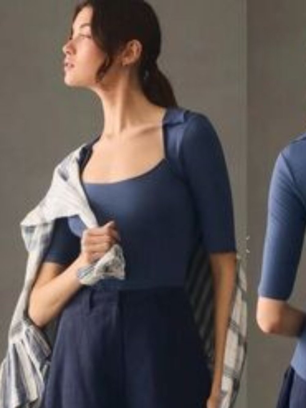by Anthropologie square neck collared viscose 3/4 sleeve shirt S